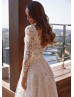 Long Sheer Sleeves Lace Tulle V Back Garden Wedding Dress